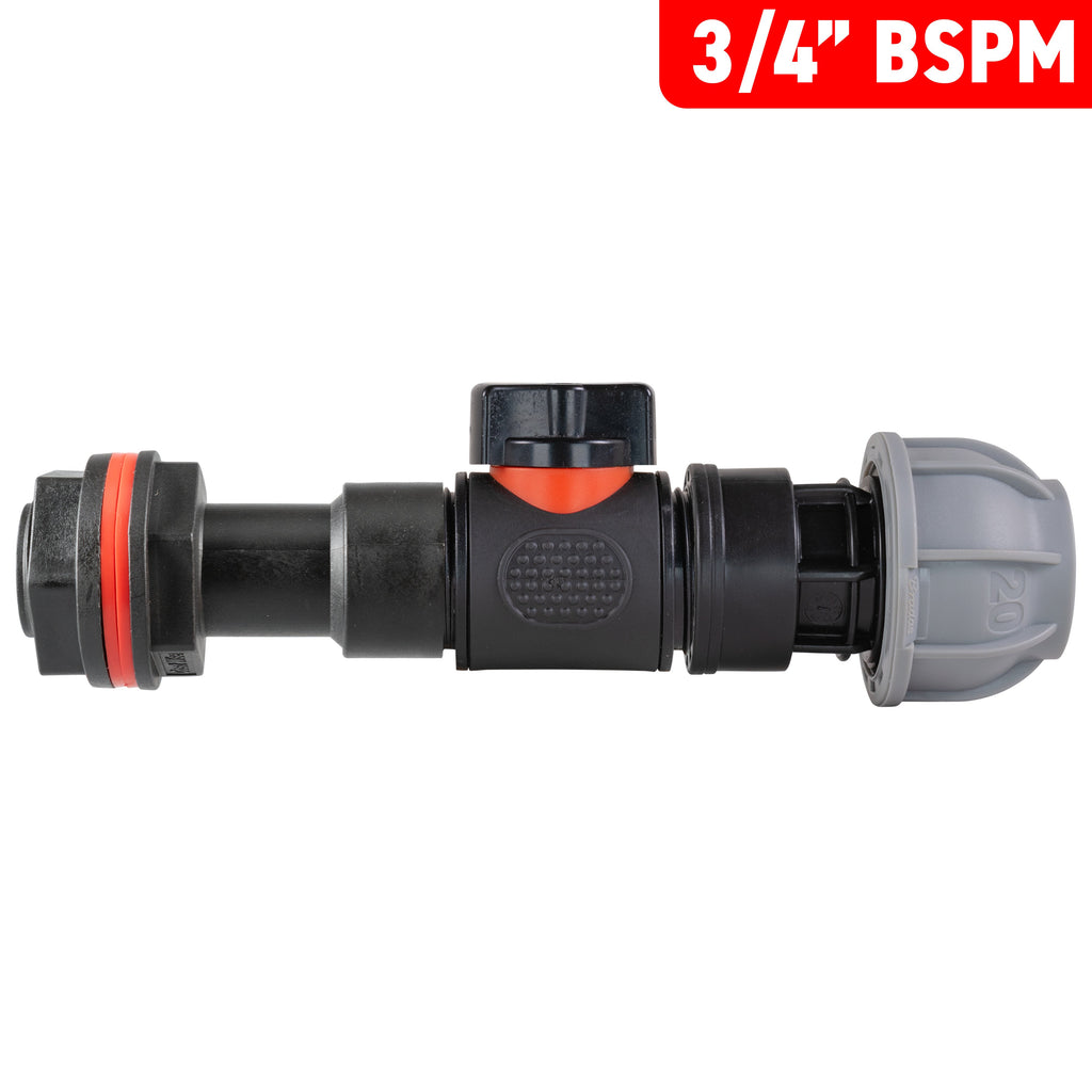 Water Butt Extension Kit 3/4" with In-Line Valve + 20mm MDPE and Drill Bit