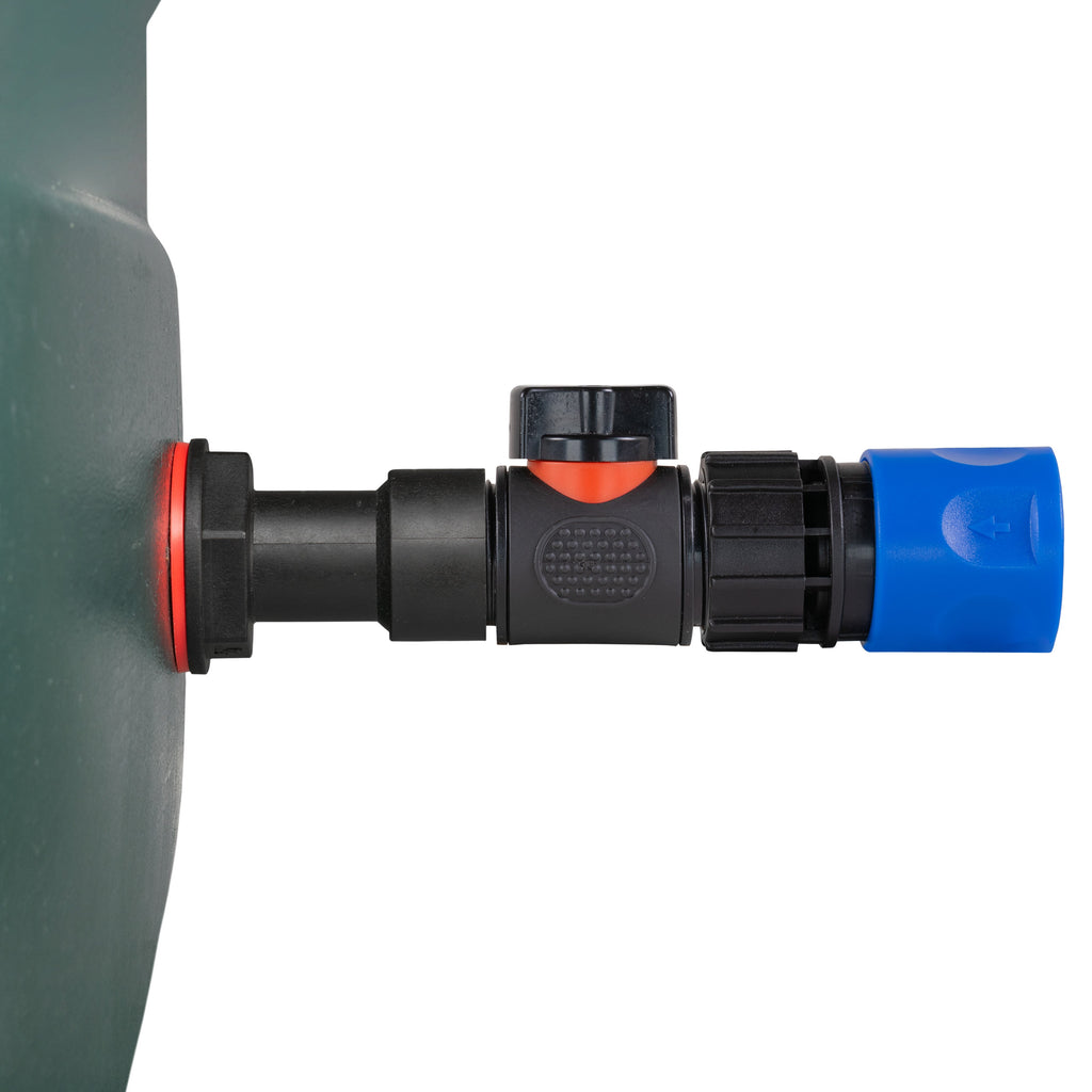 Water Butt Extension Kit 3/4" with In-Line Valve + Female Quick Connector Blue and Drill Bit