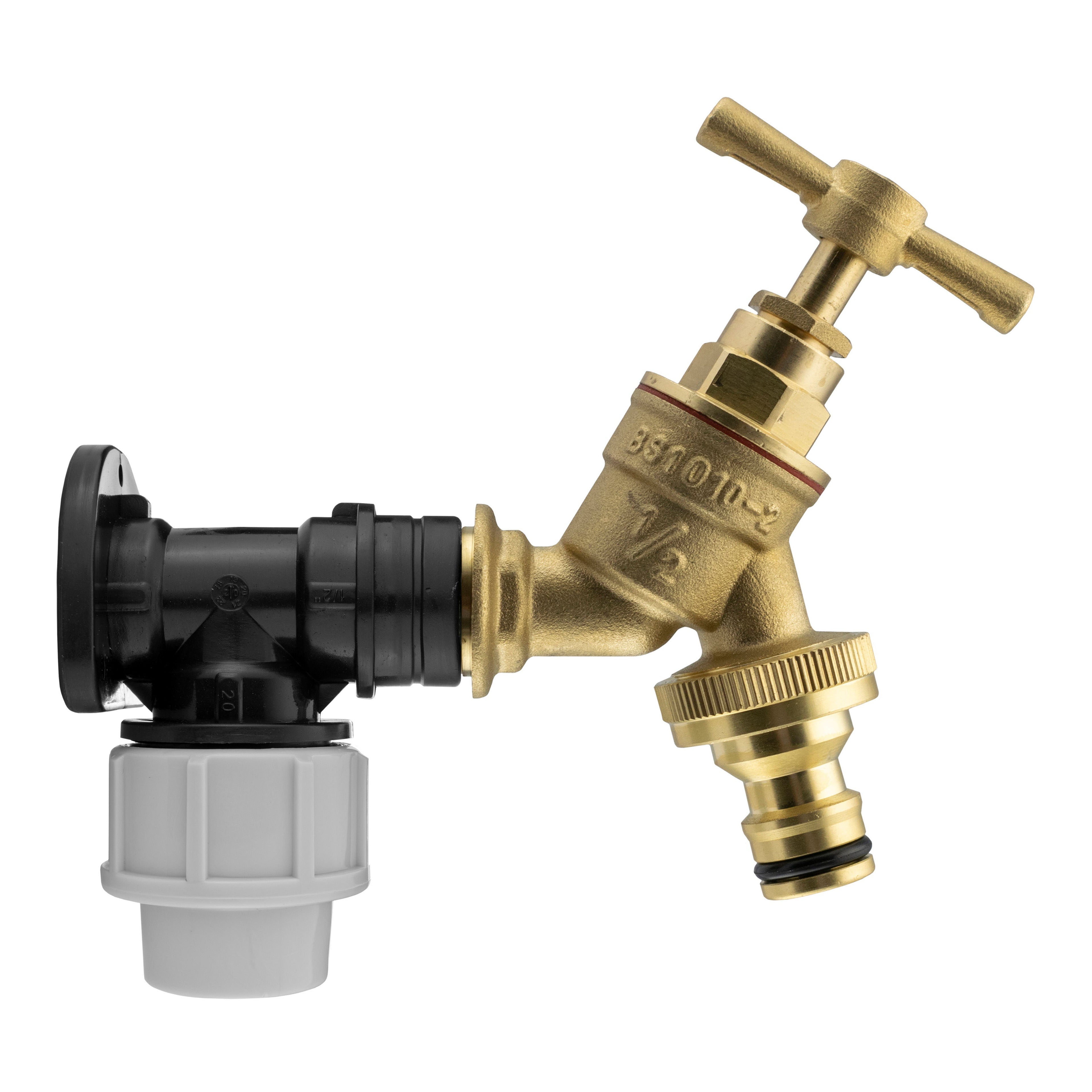 Wall Flange Kit 20mm MDPE - Brass Garden Tap 1/2" Snap On
