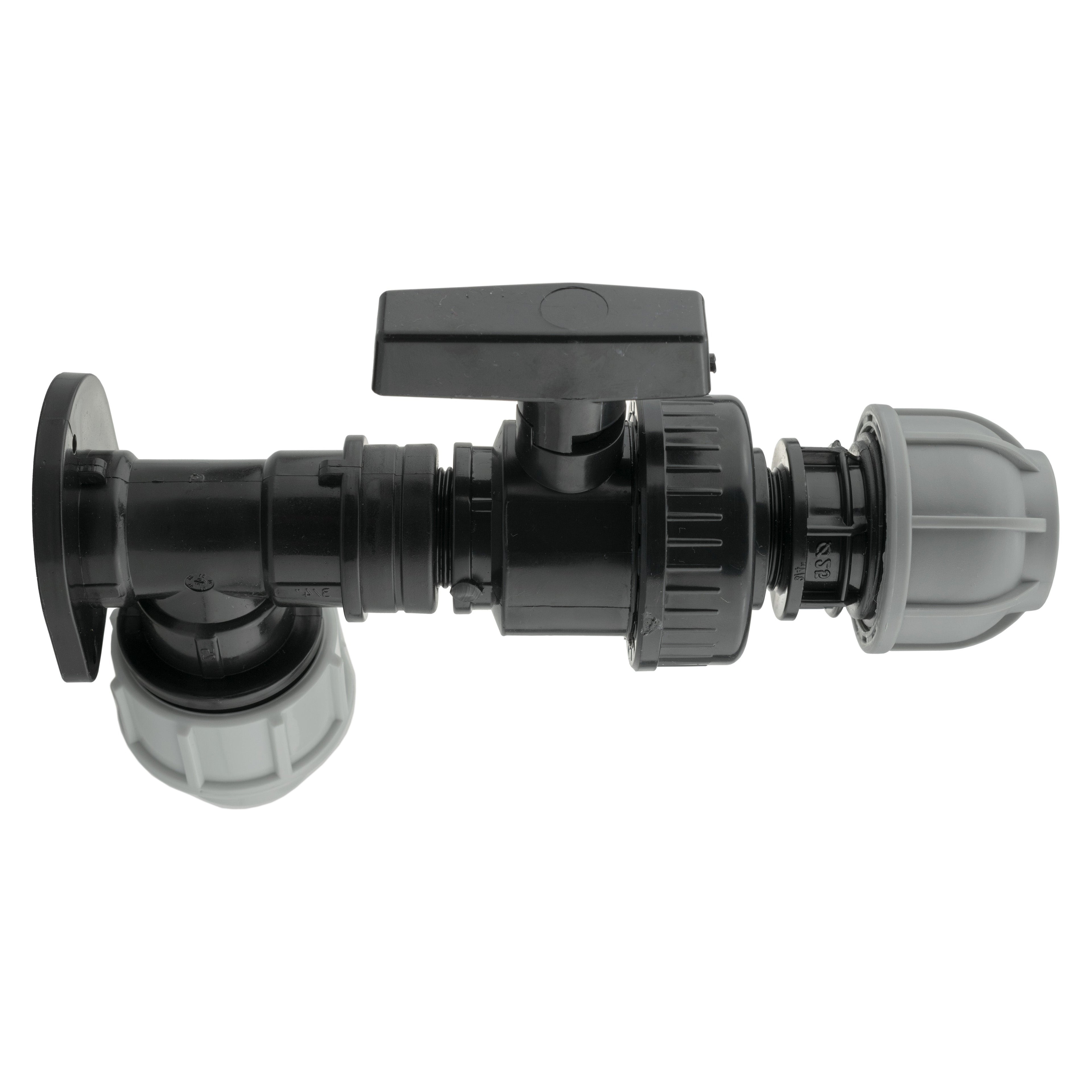 Wall Flange Kit 32mm MDPE + Large Plastic Valve & 32mm MDPE Straight