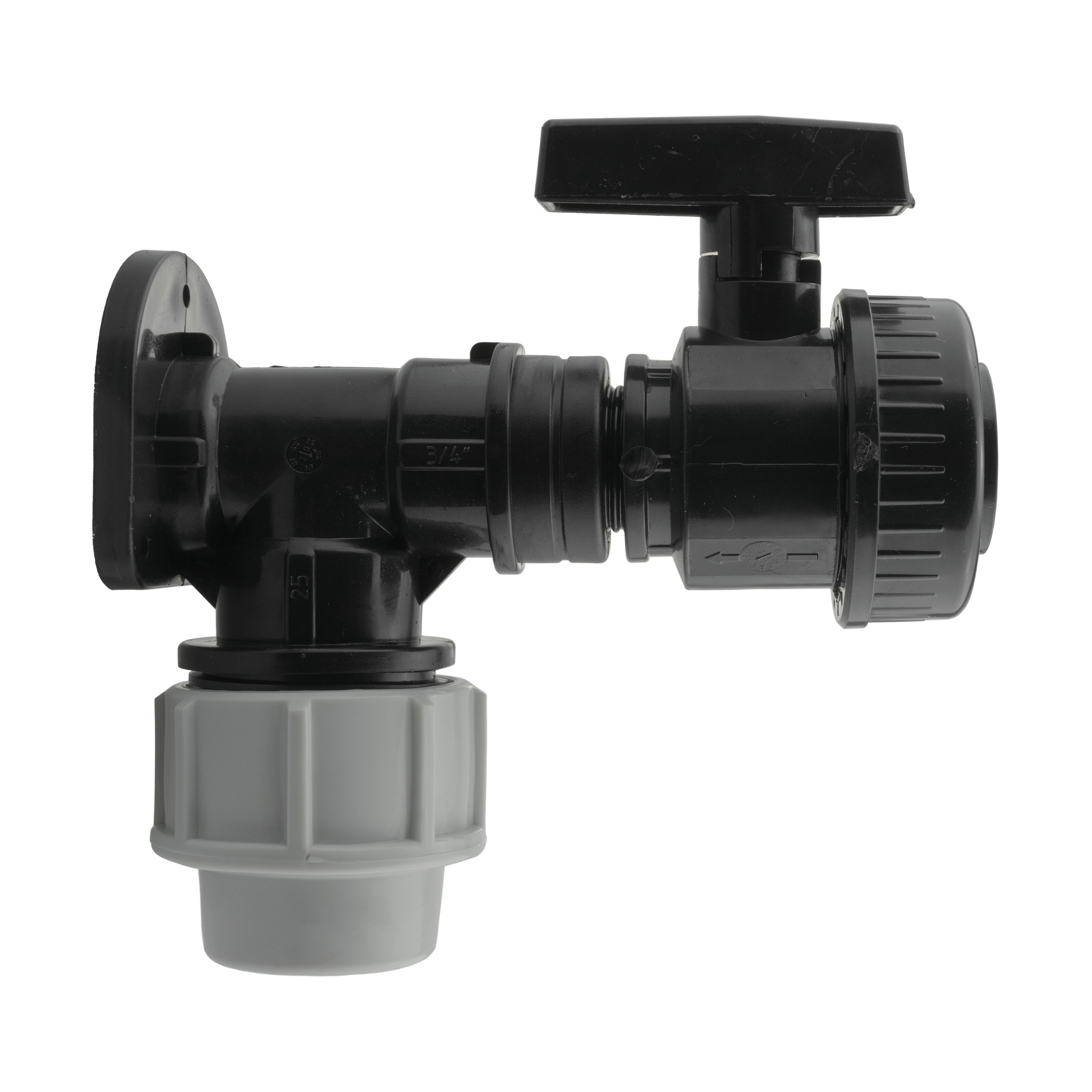 Wall Flange Kit 32mm MDPE + Large Plastic Valve 3/4" BSP