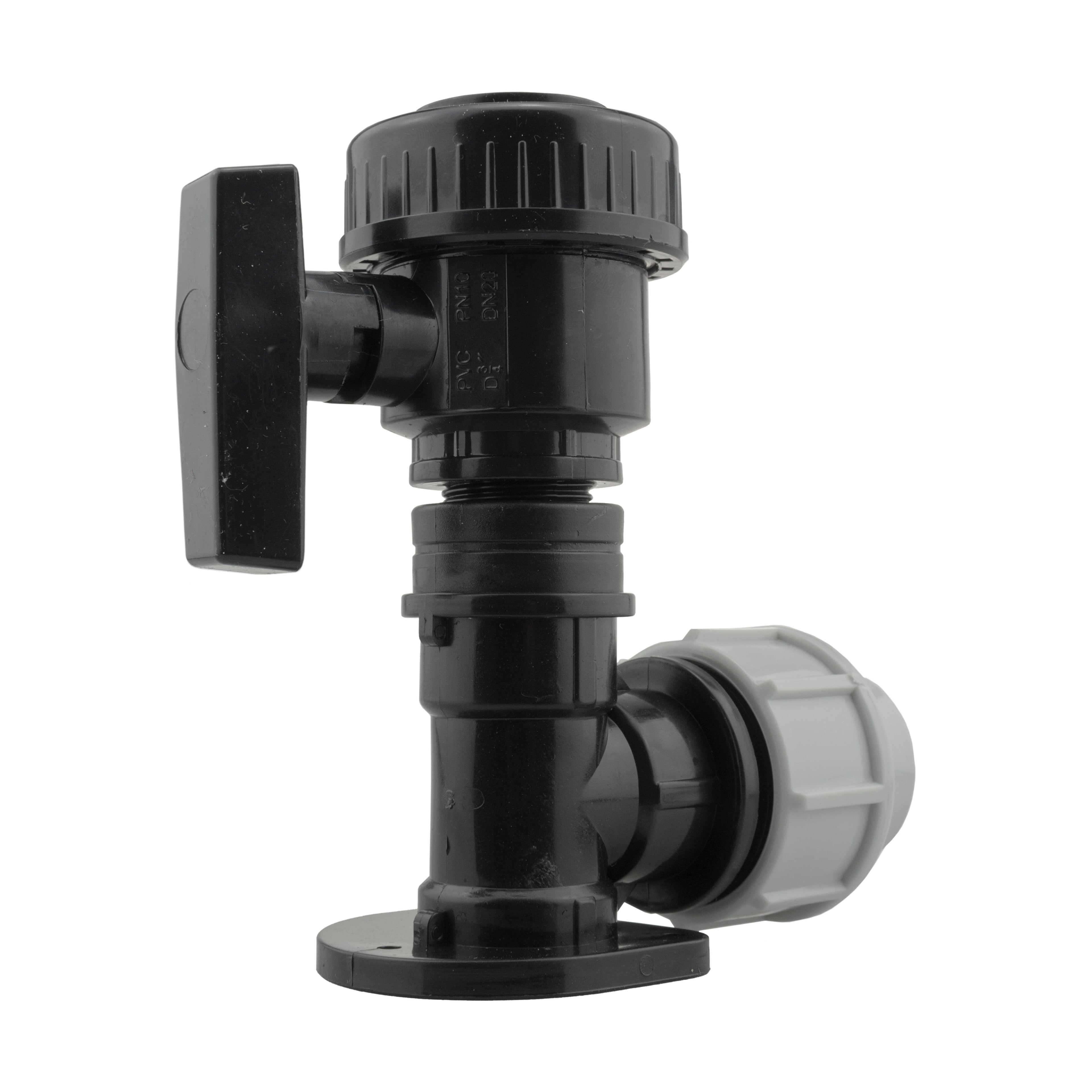 Wall Flange Kit 32mm MDPE + Large Plastic Valve 3/4" BSP