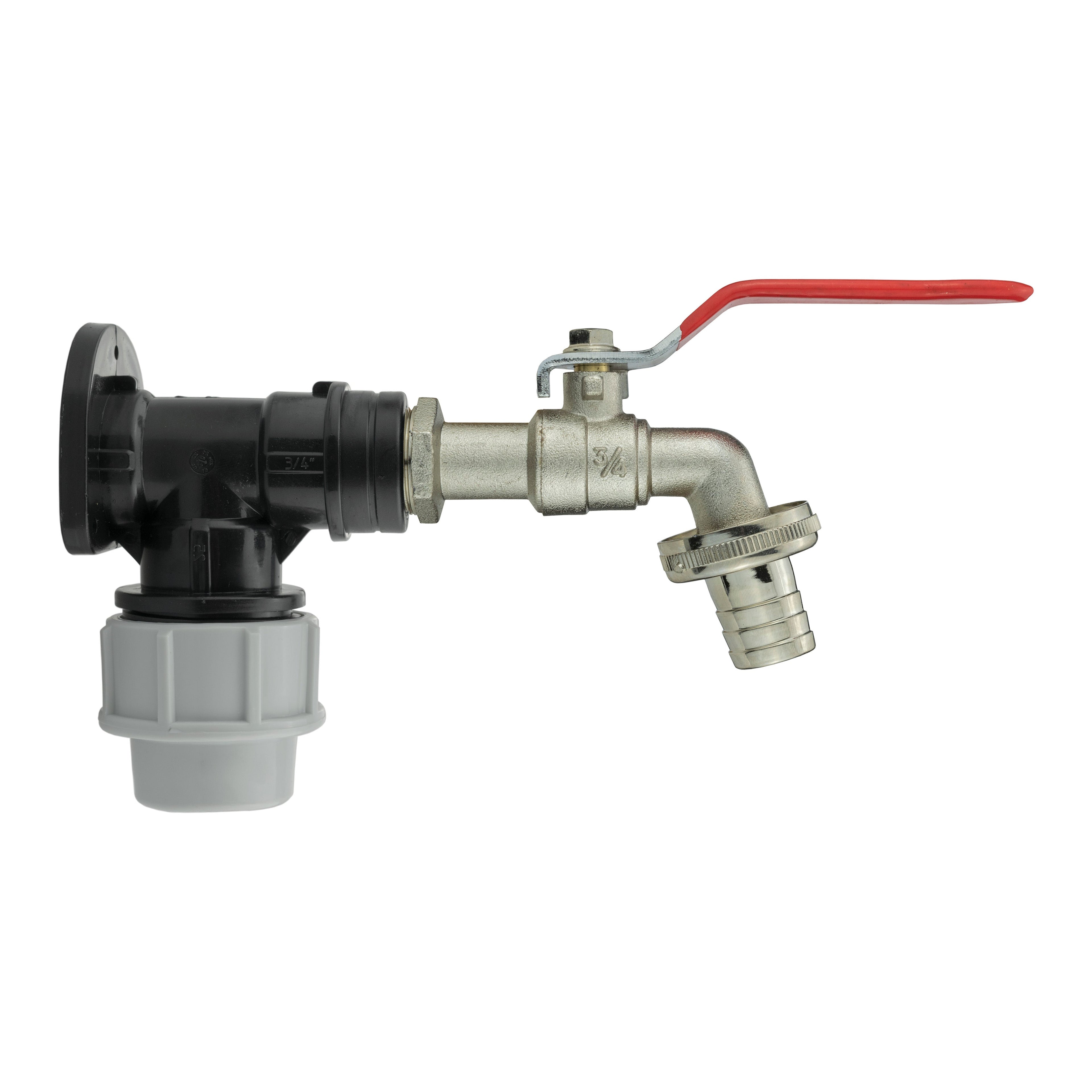 Wall Flange Kit 25mm MDPE + Lever Tap 3/4" Barb