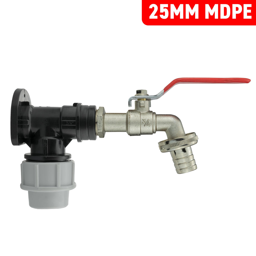 Wall Flange Kit 25mm MDPE + Lever Tap 3/4" Barb