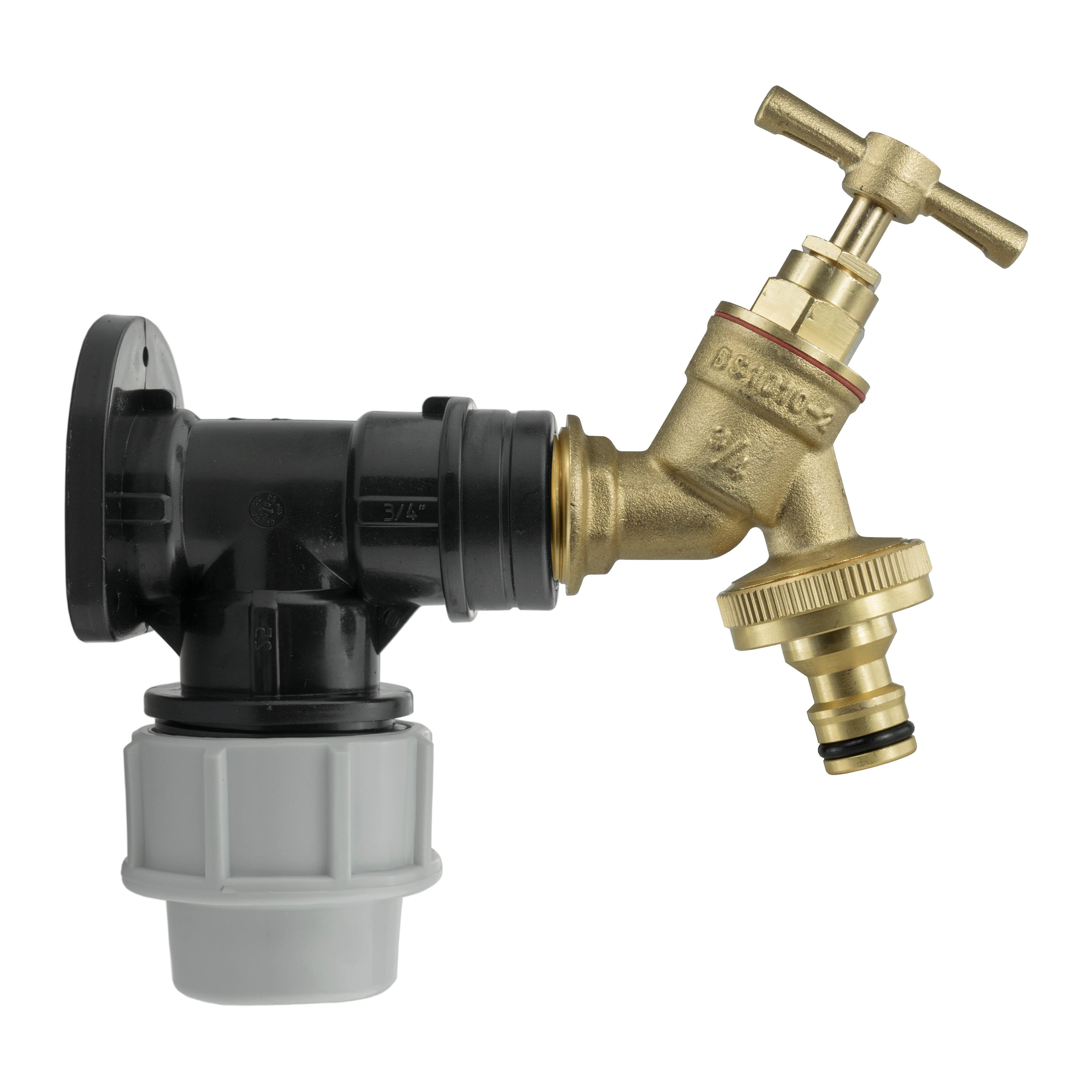Wall Flange Kit 25mm MDPE - Brass Garden Tap Snap-On Male