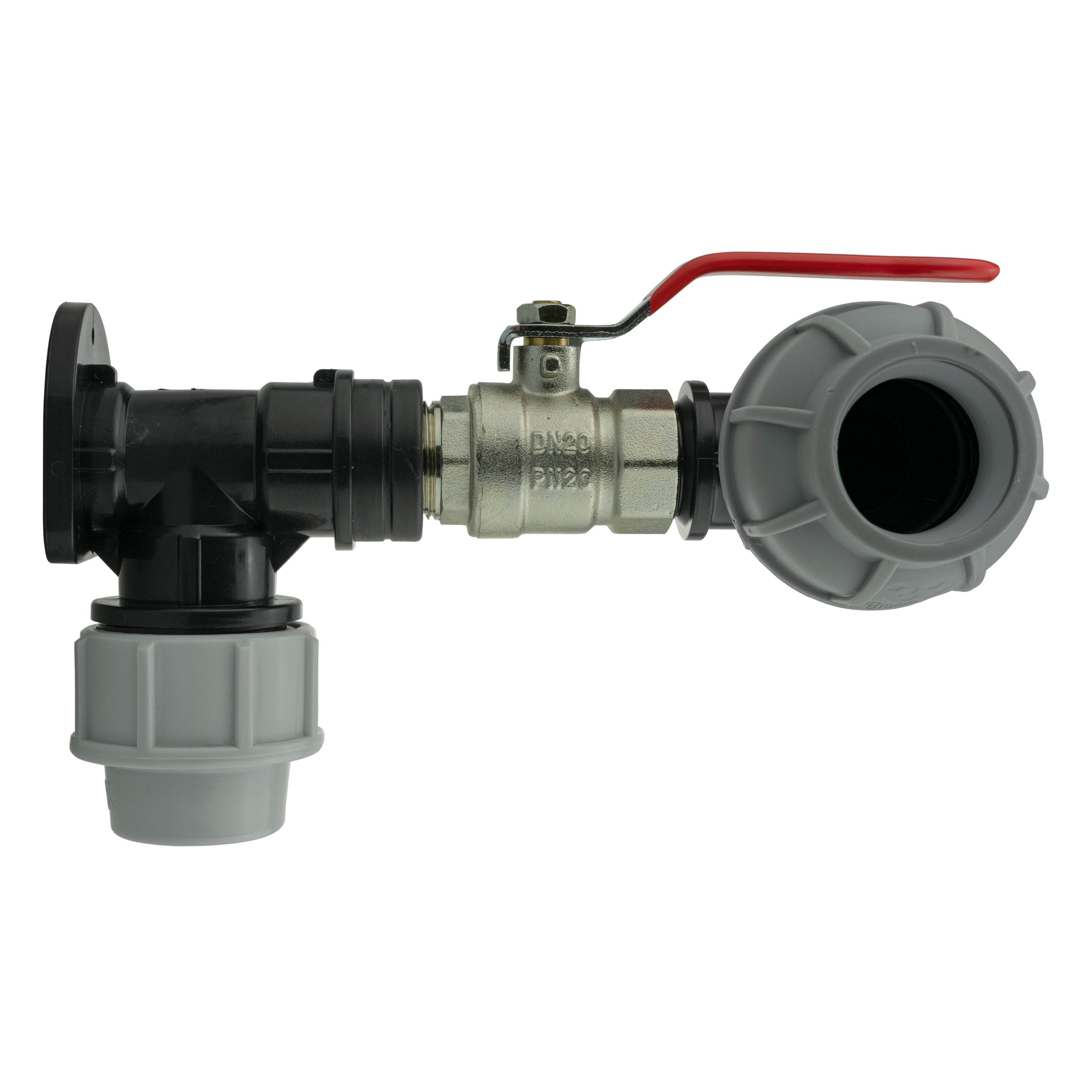 Wall Flange Kit 32mm MDPE + Lever Valve + 32mm MDPE Elbow