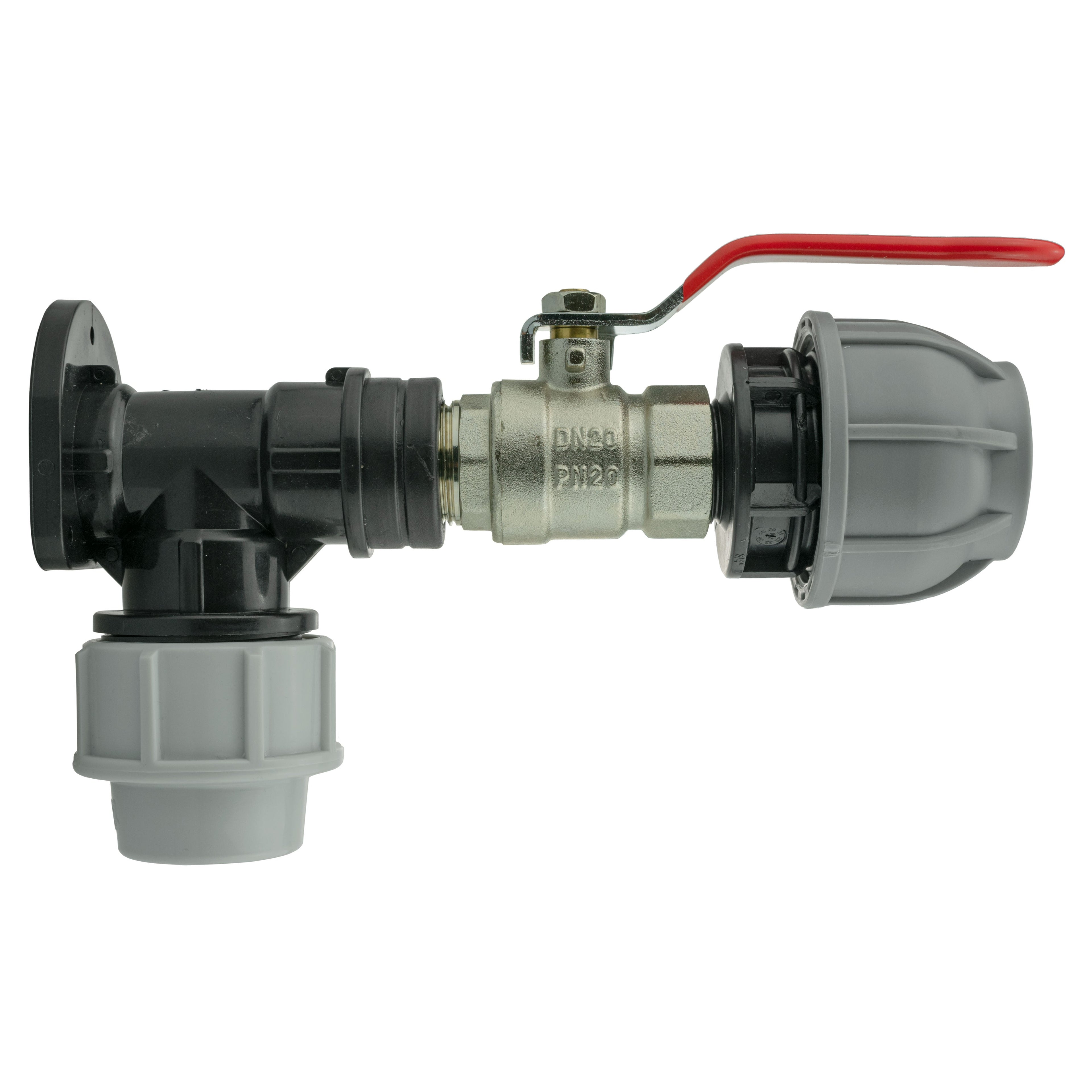 Wall Flange Kit 32mm MDPE + Lever Valve + 32mm MDPE Joiner