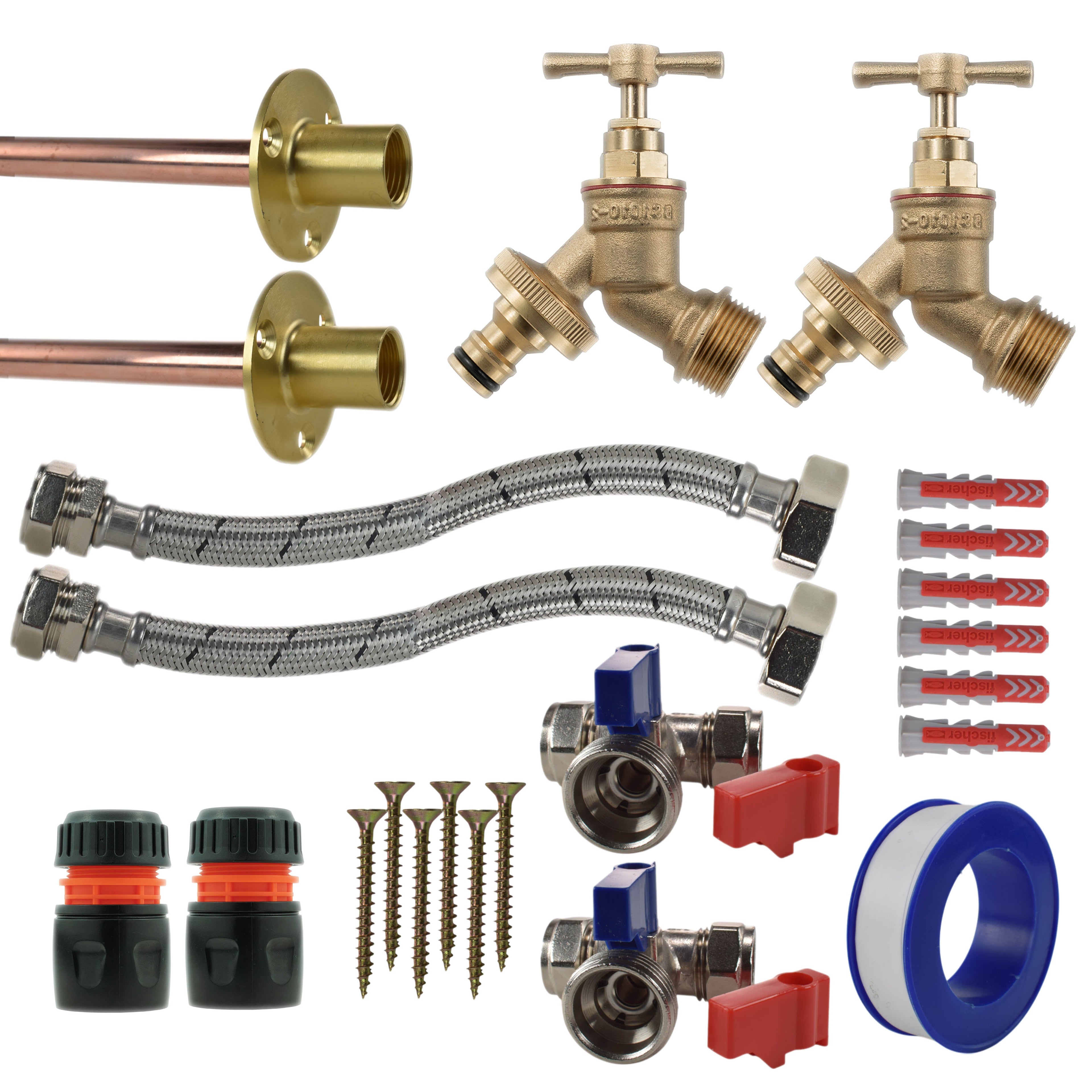Brass Quick Connect Bib Tap STANDARD Connection Kit x2