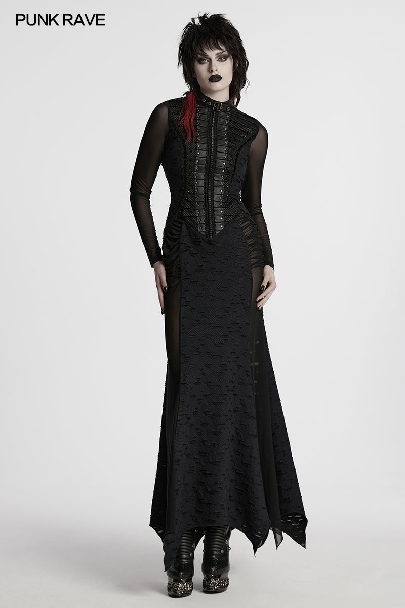 Punk Rave Seraphine Spinal Lace Panel Maxi Dress in Black
