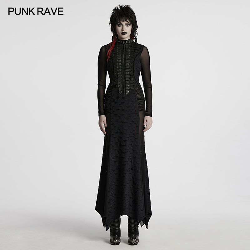 Punk Rave Seraphine Spinal Lace Panel Maxi Dress in Black