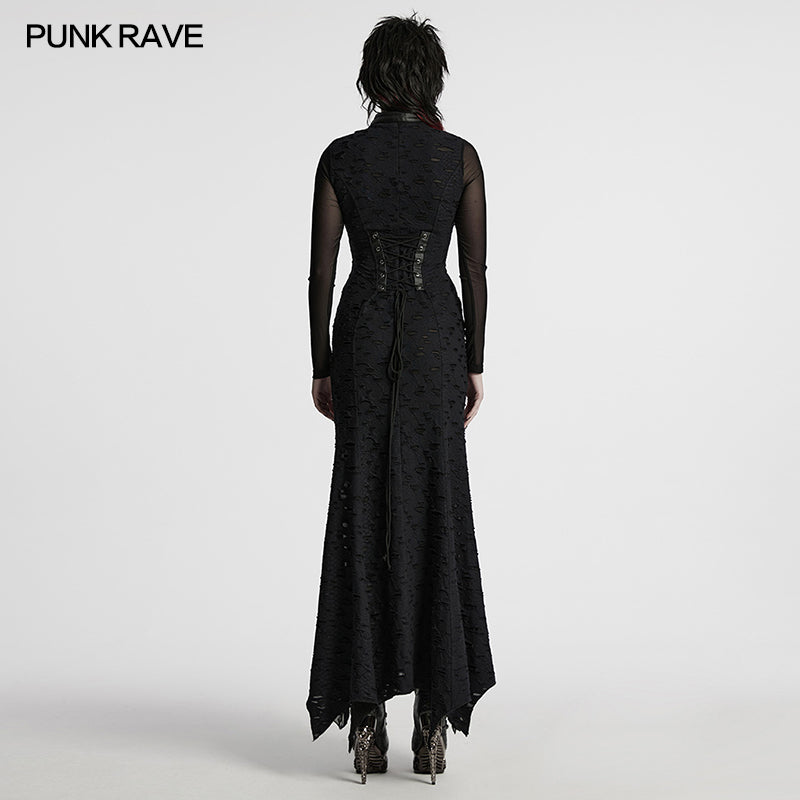 Punk Rave Seraphine Spinal Lace Panel Maxi Dress in Black