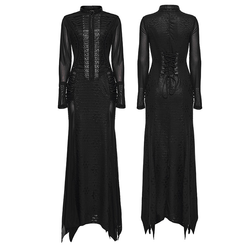 Punk Rave Seraphine Spinal Lace Panel Maxi Dress in Black