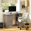 HOMCOM Computer Desk, Writing Table, PC Workstation with 3 Storage Shelves and Drawers, Silver Handle, for Home Office, Grey