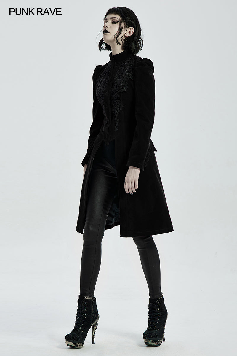 Punk Rave Nerezza Goth Mid-Length Embroidered Velvet Coat