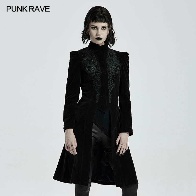Punk Rave Nerezza Goth Mid-Length Embroidered Velvet Coat