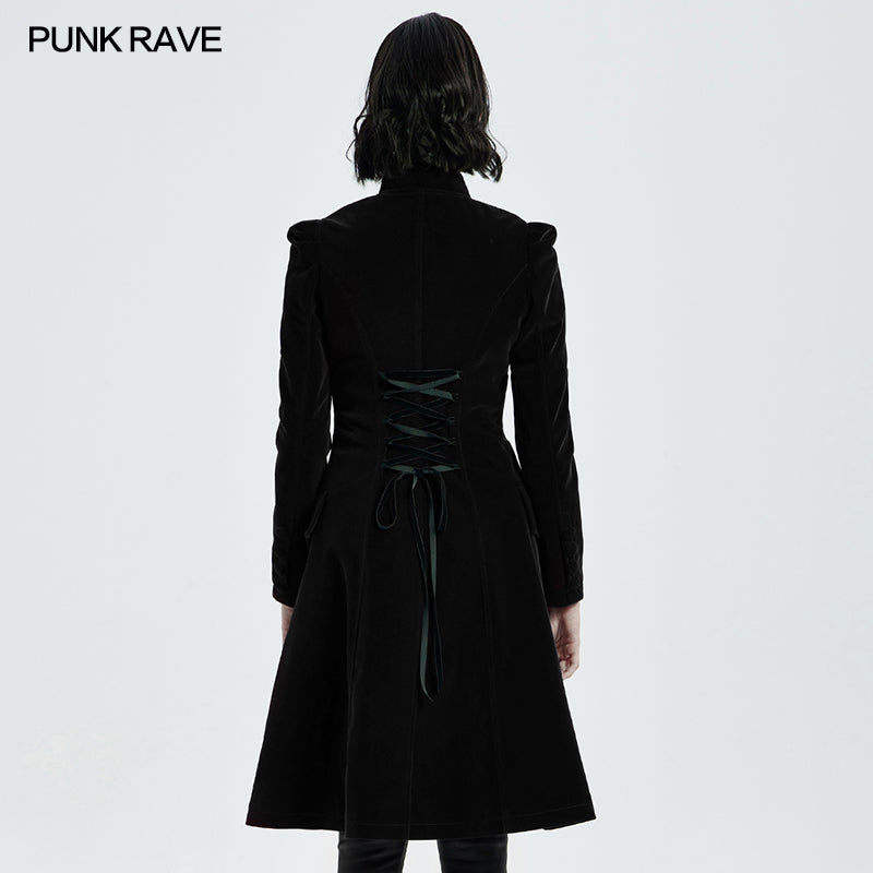 Punk Rave Nerezza Goth Mid-Length Embroidered Velvet Coat