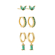 18K Gold Plated 3-Piece Emerald Green Earring Set