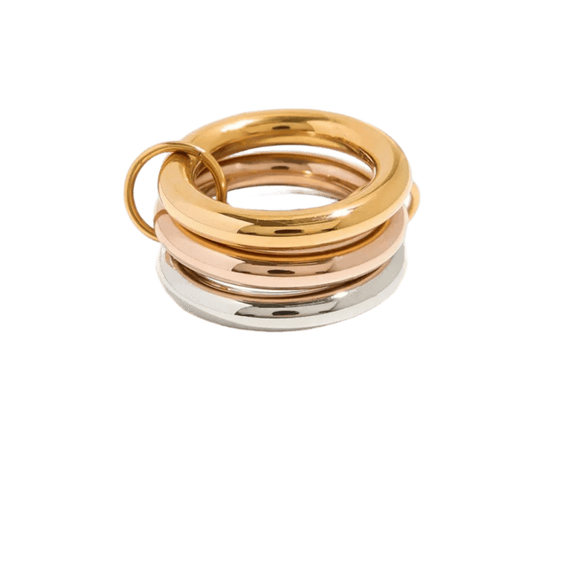 18K Elegant Gold&Bronze&Silver Stacked Rings