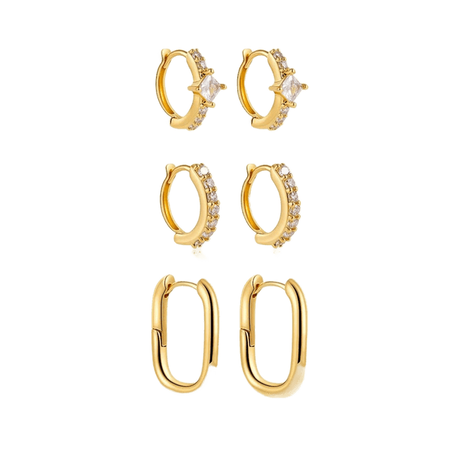 18K Gold Plated 3-Piece Hoop Earring Set