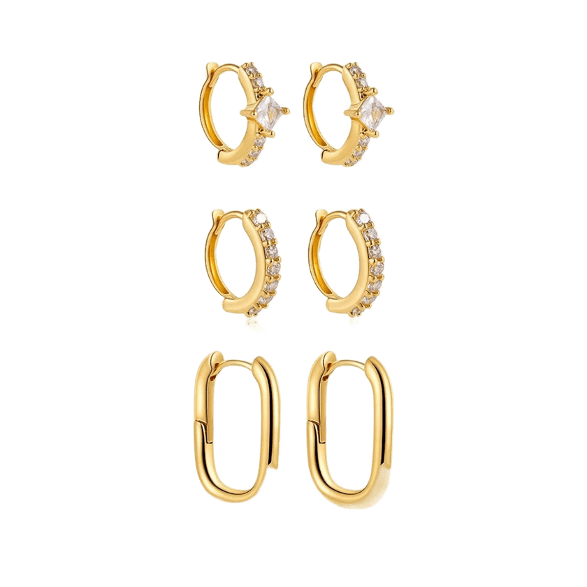18K Gold Plated 3-Piece Hoop Earring Set