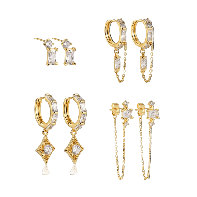 18K Gold Plated 4-Piece Chain & Stud Earring Set