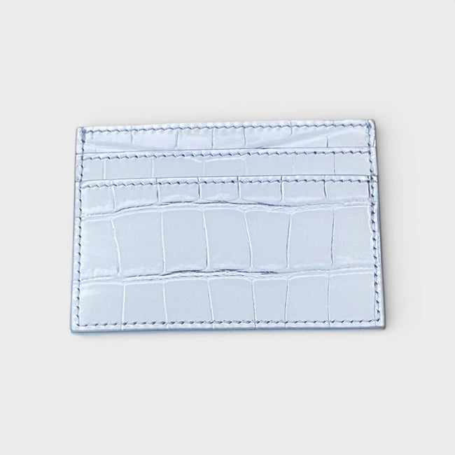 Logo Card Case Laminated Croco Silver Tone