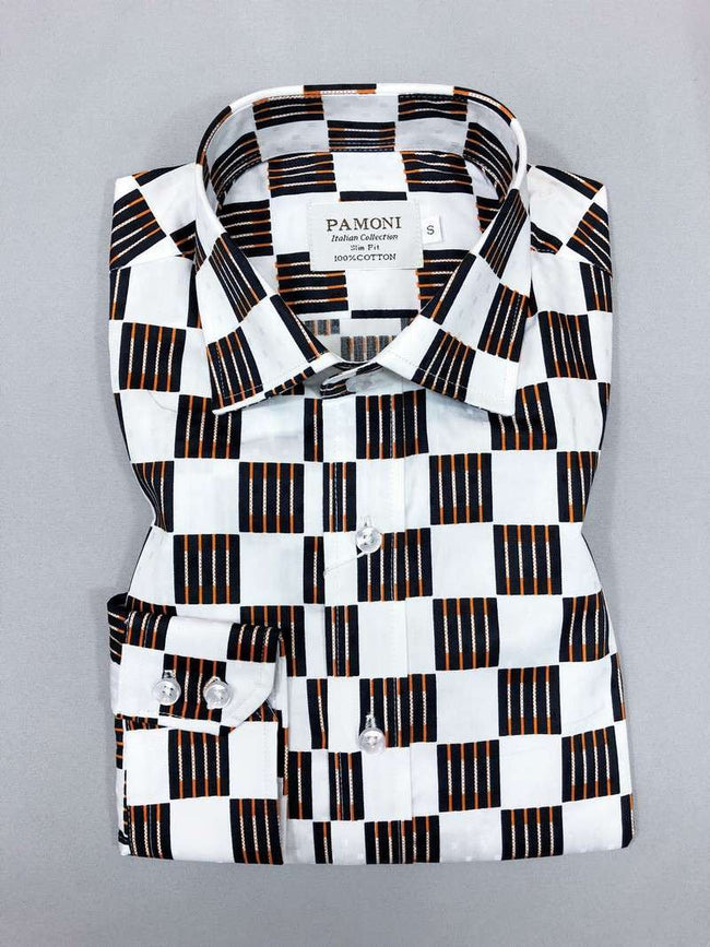 White Black/orange Square Slim Fit Shirt