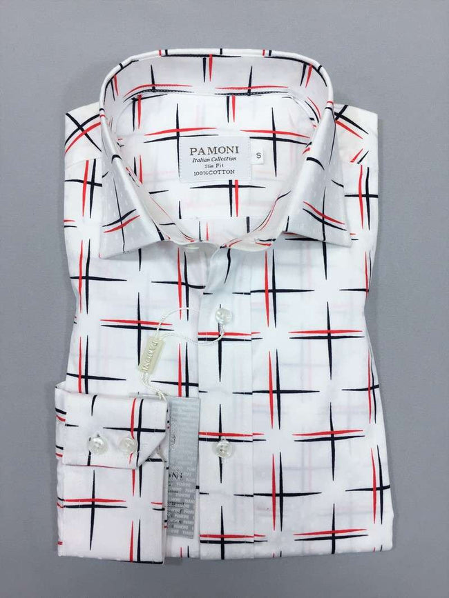 White Navy/red Cross Design Slim Fit Shirt