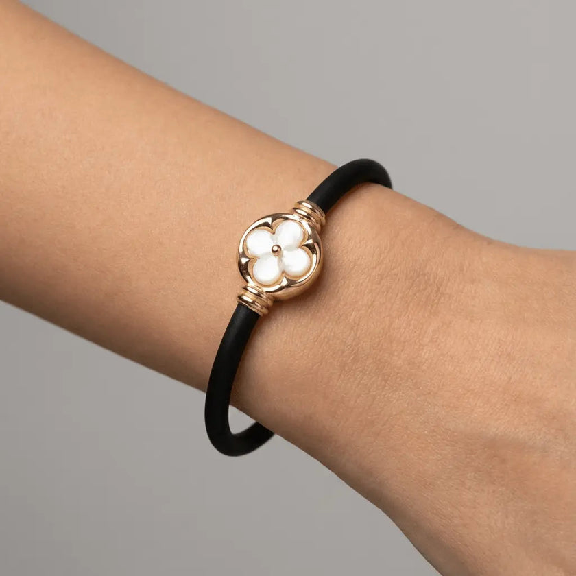 14ct/14K Gold Detail Bracelet – White Clover Black