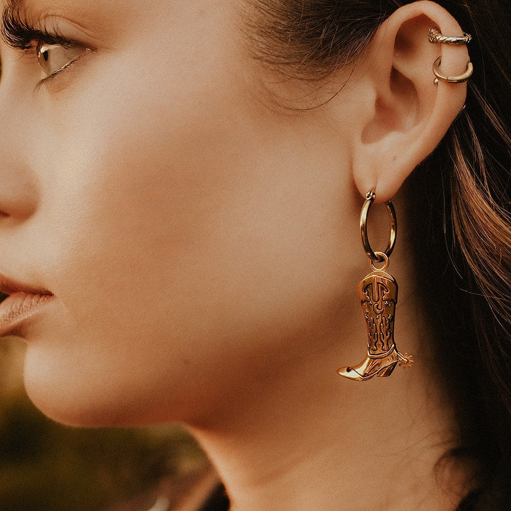Hoedown Cowboy Boot Hoop Earrings Gold