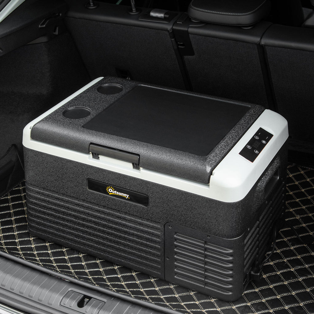 Outsunny 30L Car Refrigerator, Portable Compressor Car Fridge Freezer, Electric Cooler Box with 12/24V DC and 110-240V AC for Camping, Driving, Picnic, Down to -20\'e2\'84\'83