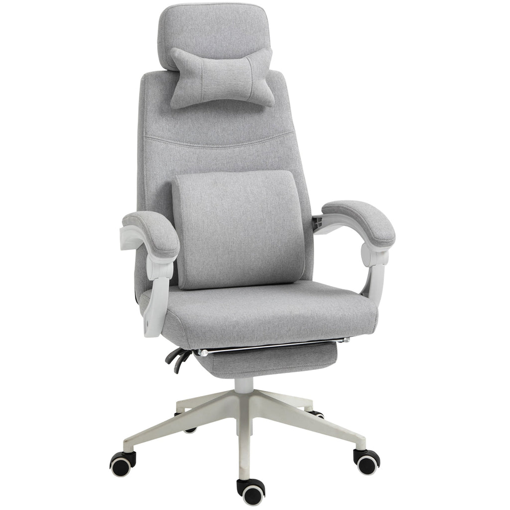 Vinsetto Office Chair, Ergonomic Desk Chair, High Back Fabric Work Chair with 160\'c2\'b0 Reclining Backrest, Retractable Footrest, Neck and Lumbar Pillow for Home and Study, Grey