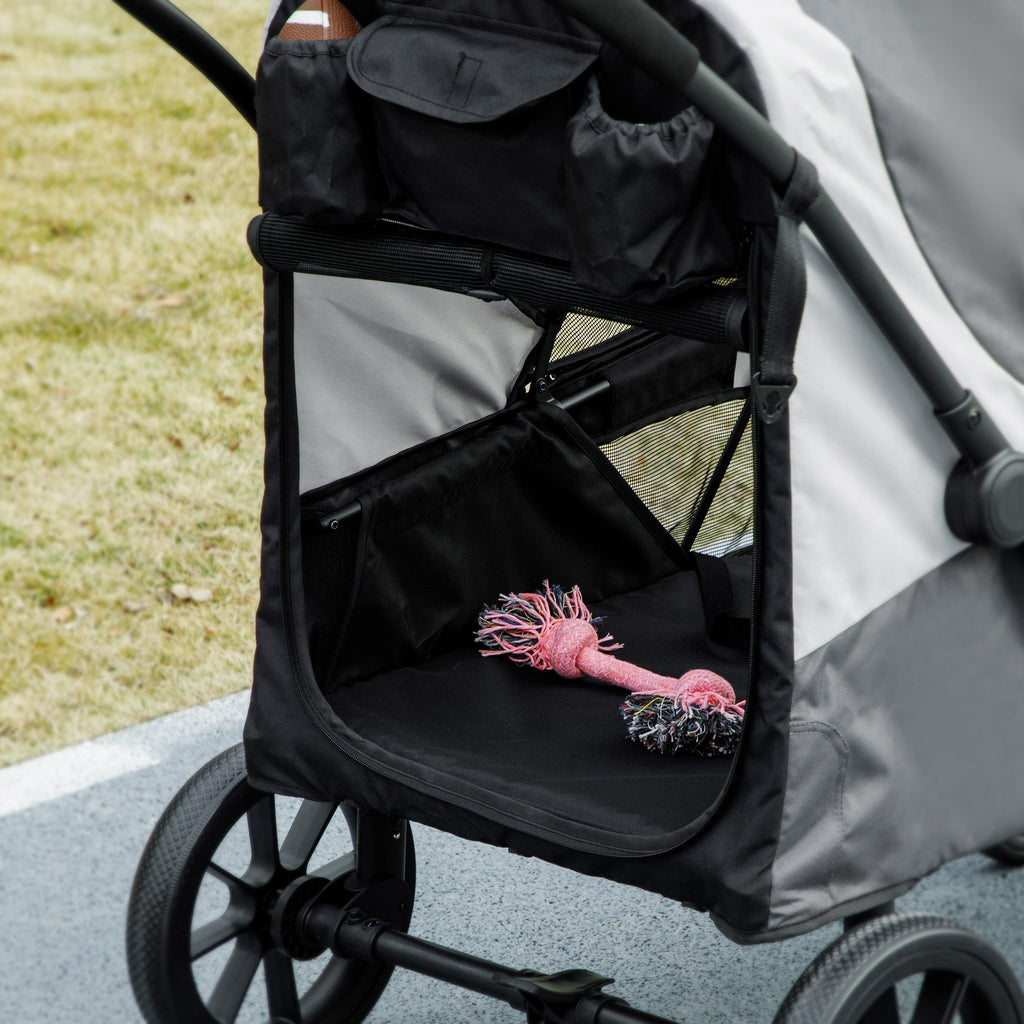 PawHut Easy Folding Pet Stroller for Large Dogs with 4 Big Wheels, Shock Absorb Frame, Safety Leashes, Brakes, Dark Grey
