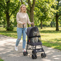 PawHut Dog Stroller, Foldable Cat Dog Pram for Miniature Breeds, Pet Stroller with Brake, Mesh Windows, Dark Grey