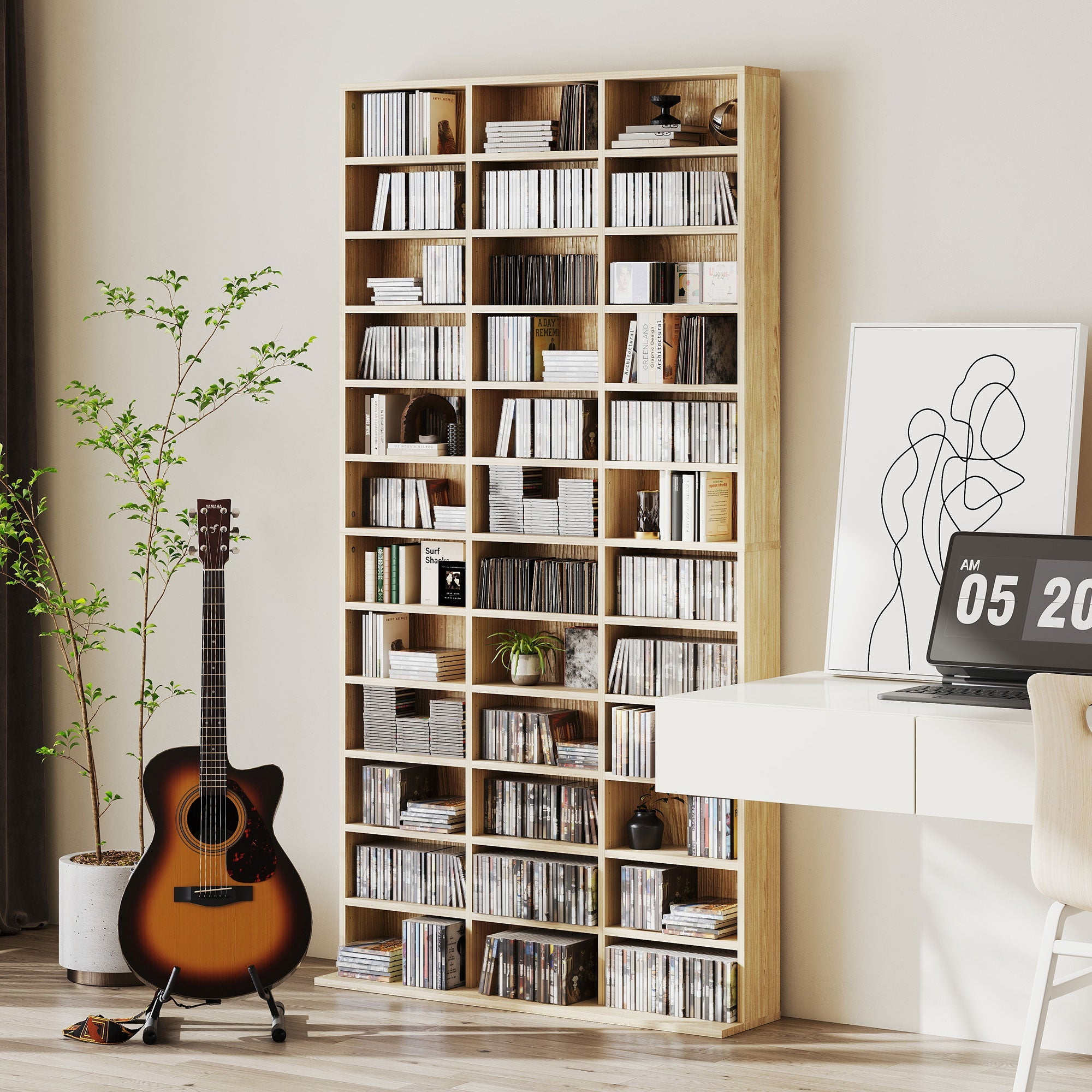 HOMCOM CD Storage Unit with Adjustable Shelves, 102 x 195 cm, Oak Tone
