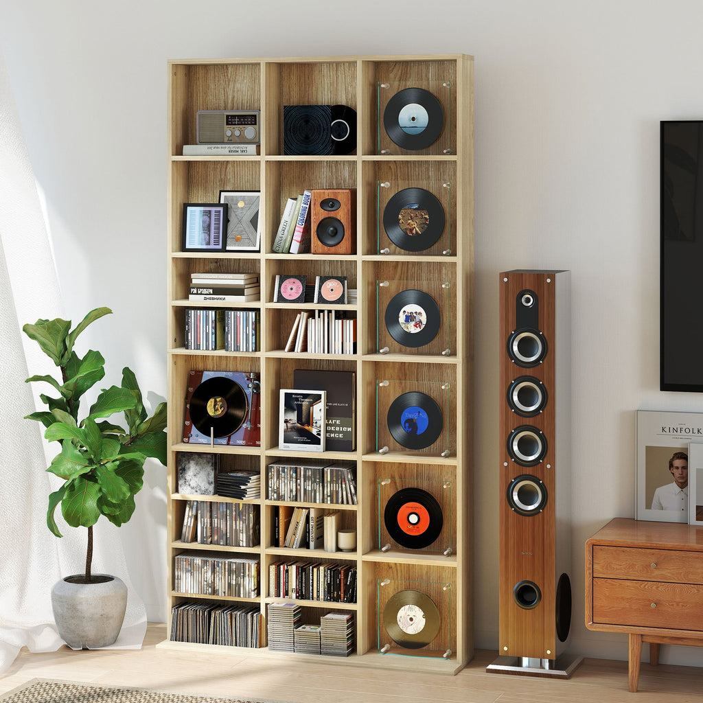 HOMCOM CD Storage Unit with Adjustable Shelves, 102 x 195 cm, Oak Tone