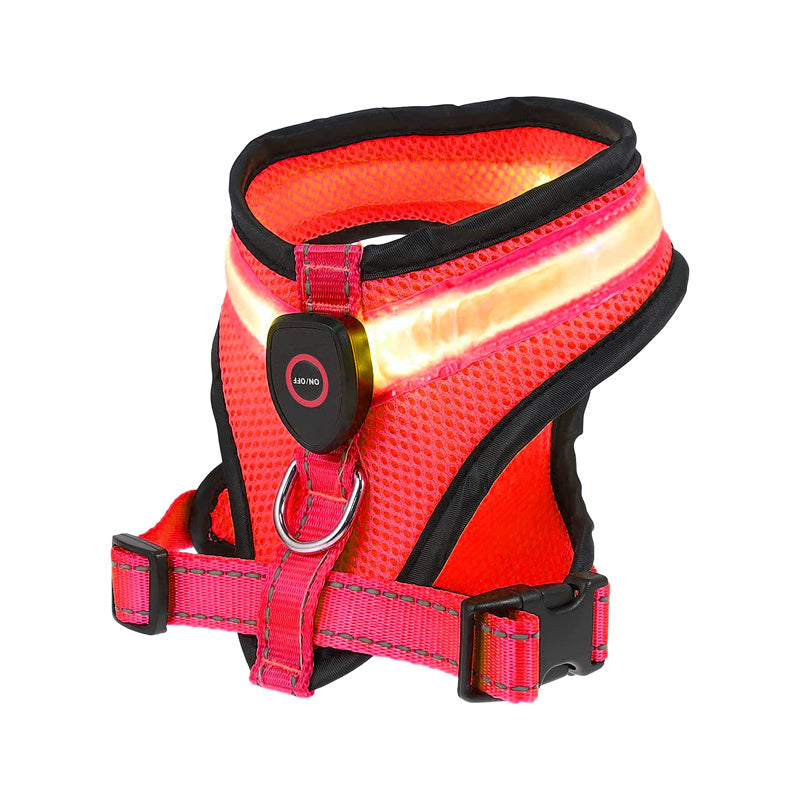 Arnés para perros con luz LED de malla recargable para mascotas