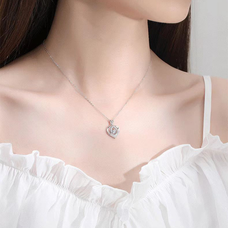 Collar de plata S925 con colgante de corazón que late, collar de lujo con diamantes de imitación para mujer, regalo de joyería para el Día de San Valentín