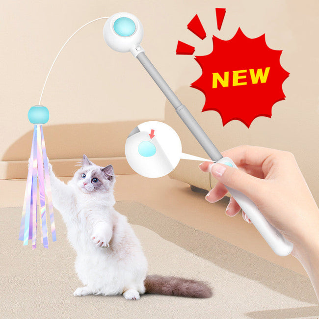 NEUES 2-in-1 einziehbares Katzenstabspielzeug Schwerkraft-Haustierlaser-Reizkatzenstock selbst Hallo Spielzeug mit Ball