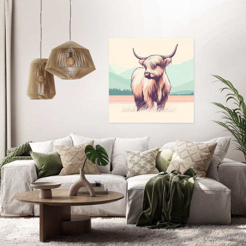 Pastel Highland Cow Minimalism Canvas