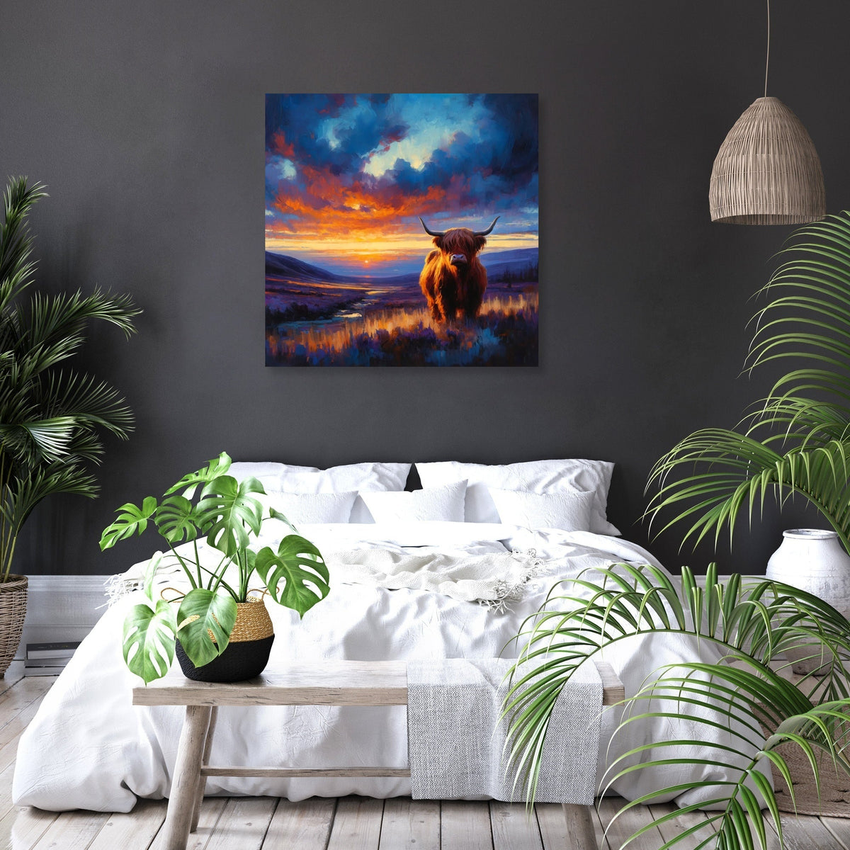 Twilight Contrast Highland Cow Canvas