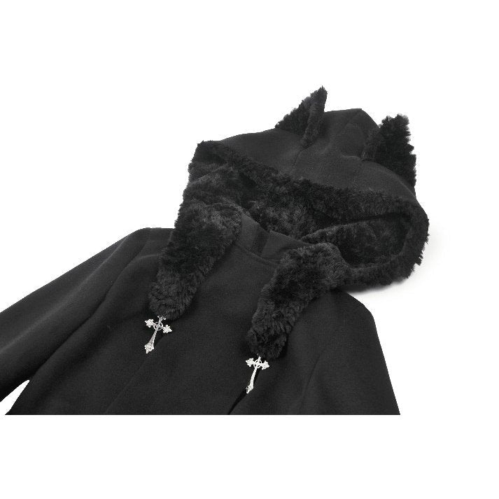 Dark in Love Cat-Ear Faux Fur Trim Gothic Coat