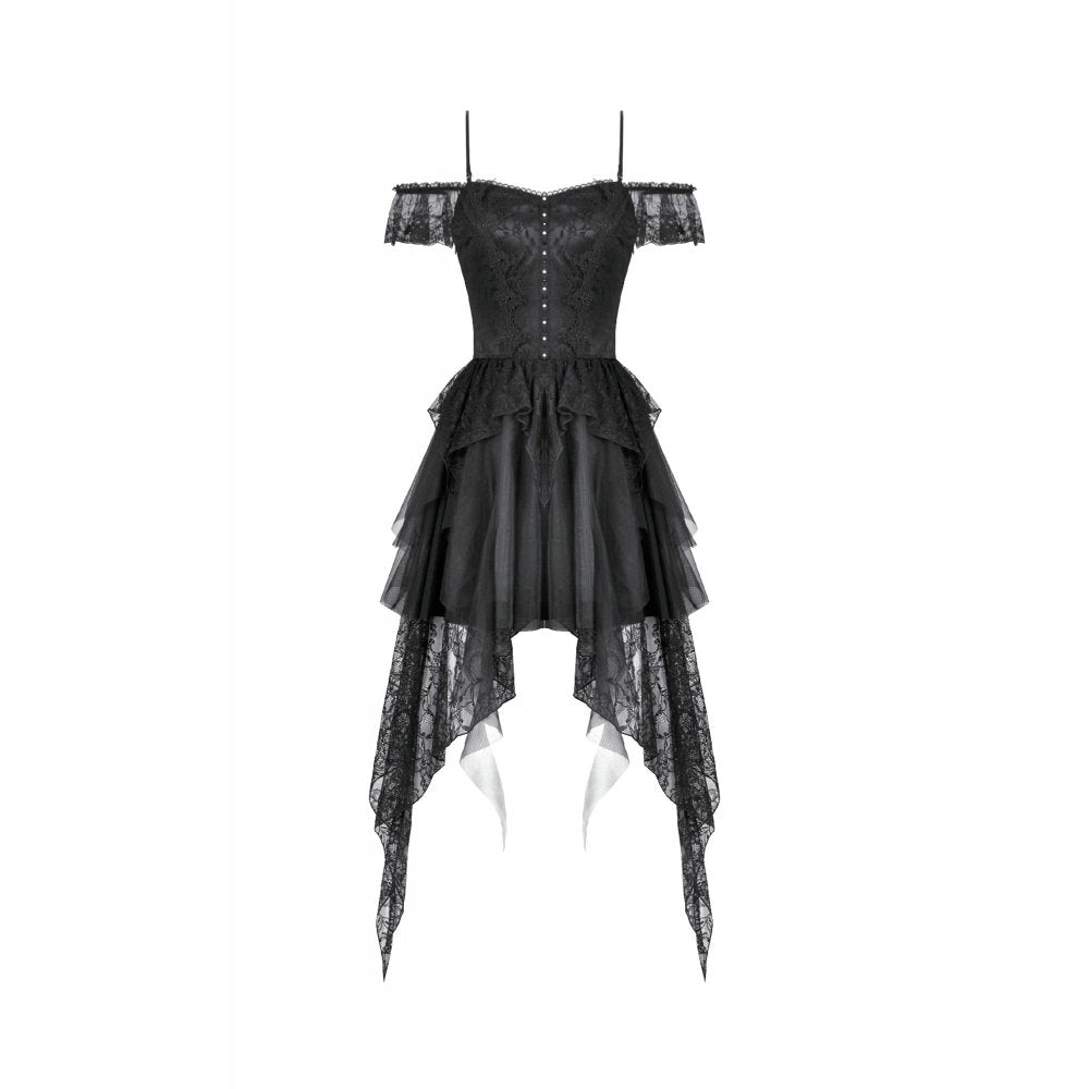 Dark in Love Morgana Gothic Off-Shoulder Lace Hem Dress
