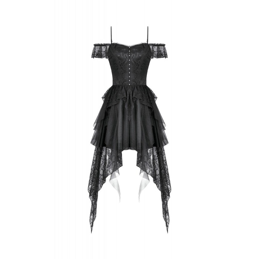 Dark in Love Morgana Gothic Off-Shoulder Lace Hem Dress