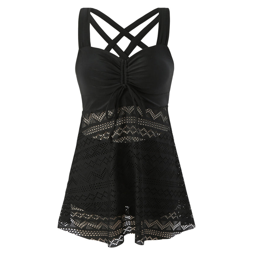 Korean Version Of Solid Color Lace One-piece Swimsuit