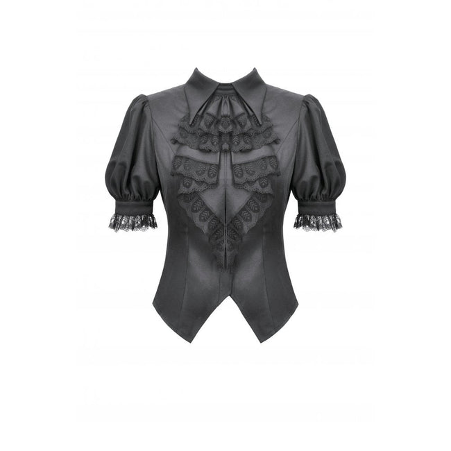 Dark in Love Viktoria Lace Ruffle Gothic Blouse in Black