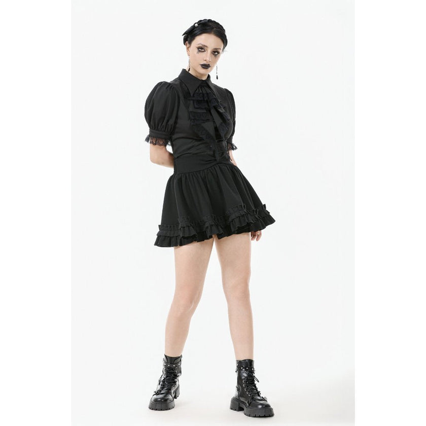Dark in Love Viktoria Lace Ruffle Gothic Blouse in Black