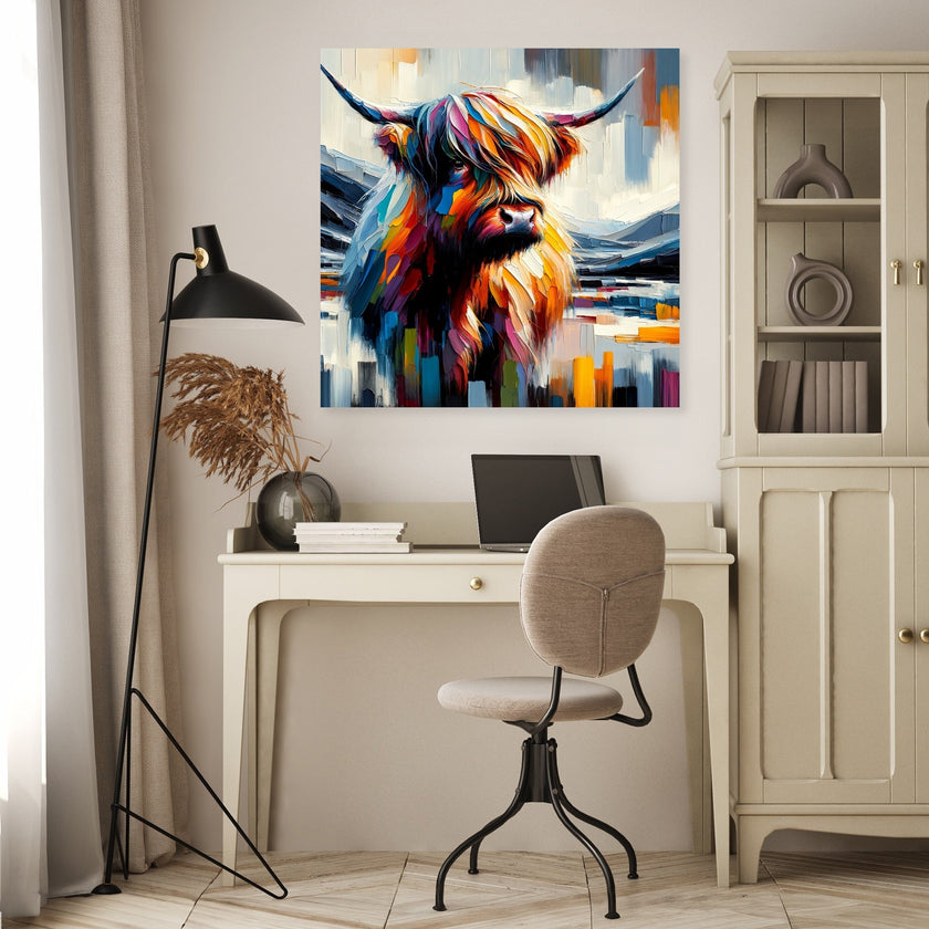 Vibrant Highland Cow Abstract Canvas