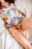 Silk Pyjamas- Set Cami and Shorts in 'Eden' Tropical Meadow Print, luxury lounge wear