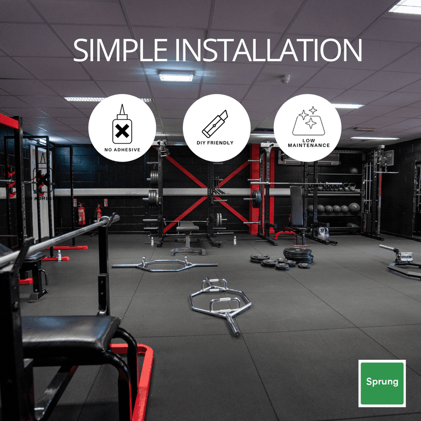30mm Sprung PRO Gym Floor Tile - Rubber Heavy Duty Gym Flooring